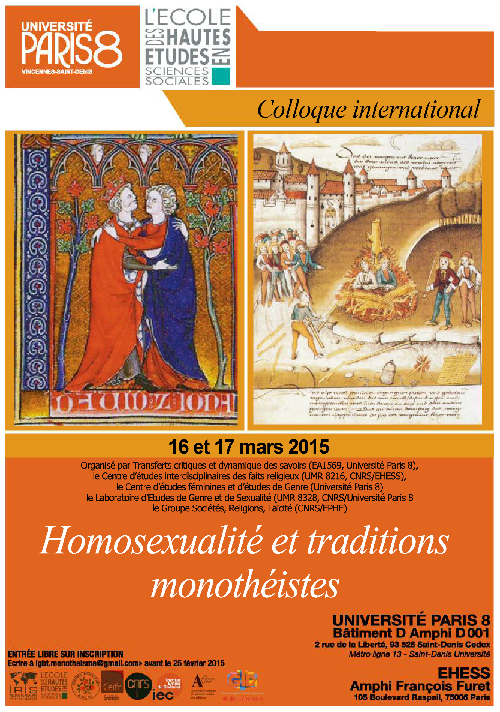 Colloque Homosexualité et traditions monothéistes, Paris, 16 et 17 mars 2015